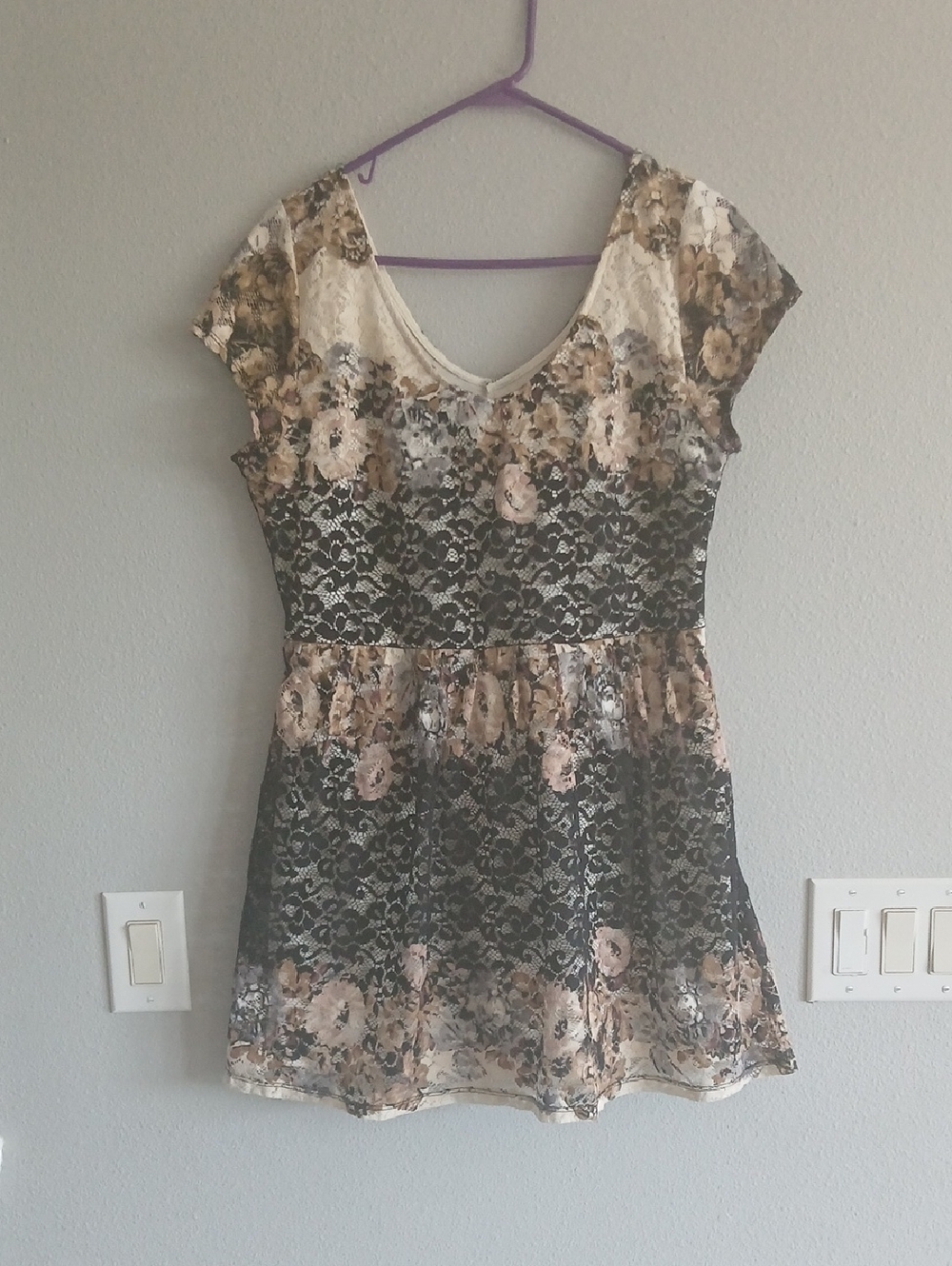 Topshop Beige and Black Lace Overlay Mini Dress Size 12